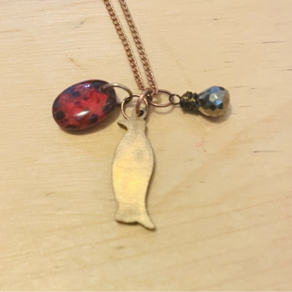 Penguin Bead Charm Gold Tone Copper Necklace - Picture 6 of 6